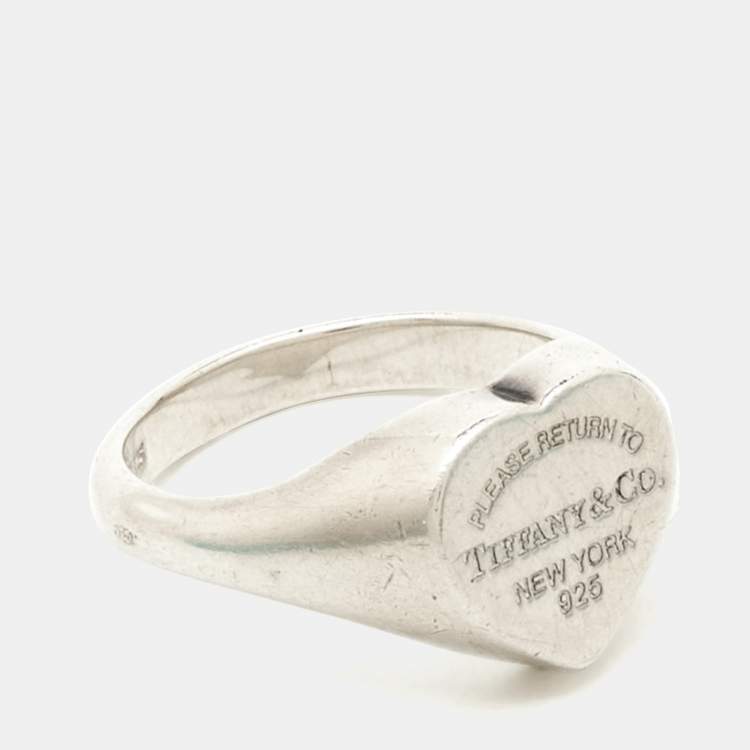 Pre Owned Tiffany & Co. Return To Tiffany Silver 925 Heart Signet Ring Size 50