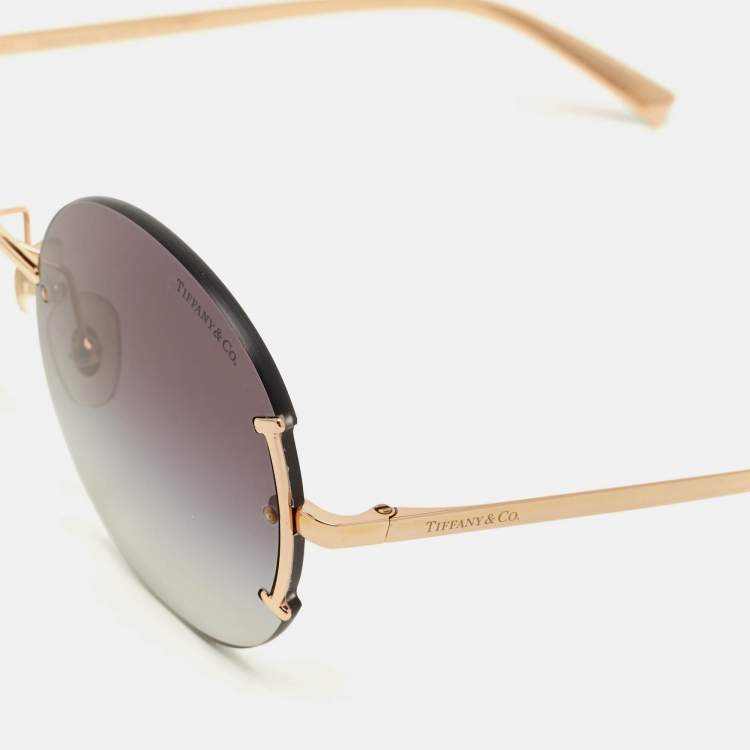 Pre Owned Tiffany & Co. Gradient Grey/Gold Tone TF 3071 Round Sunglasses