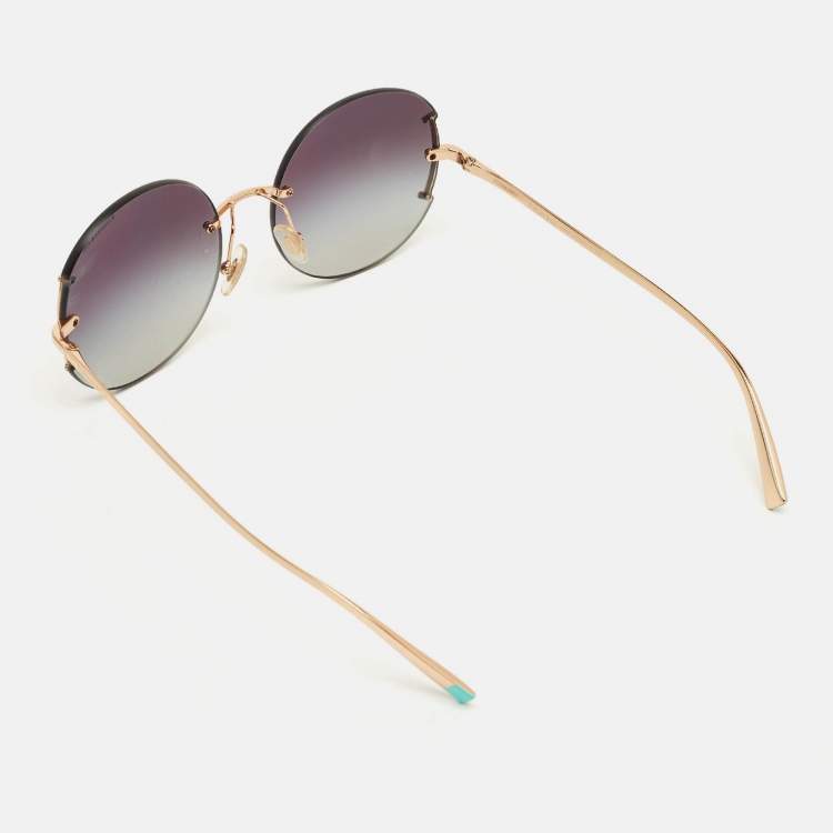 Pre Owned Tiffany & Co. Gradient Grey/Gold Tone TF 3071 Round Sunglasses