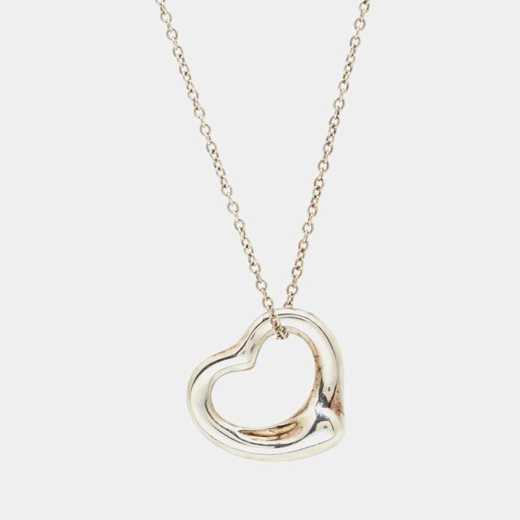 Pre Owned Tiffany & Co. Elsa Peretti Open Heart Sterling Silver 925 Pendant Necklace