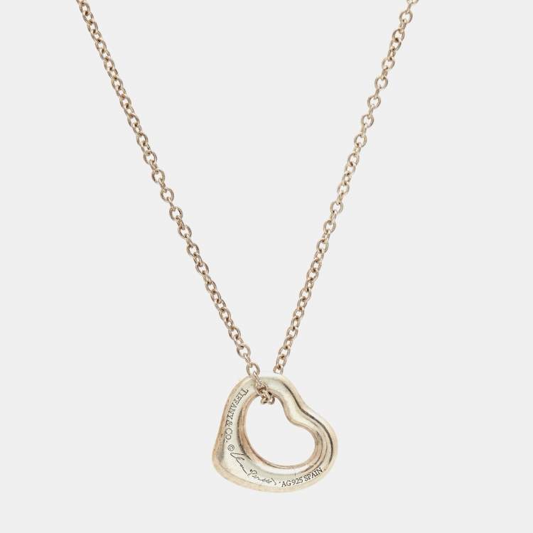 Pre Owned Tiffany & Co. Elsa Peretti Open Heart Sterling Silver Pendant Necklace