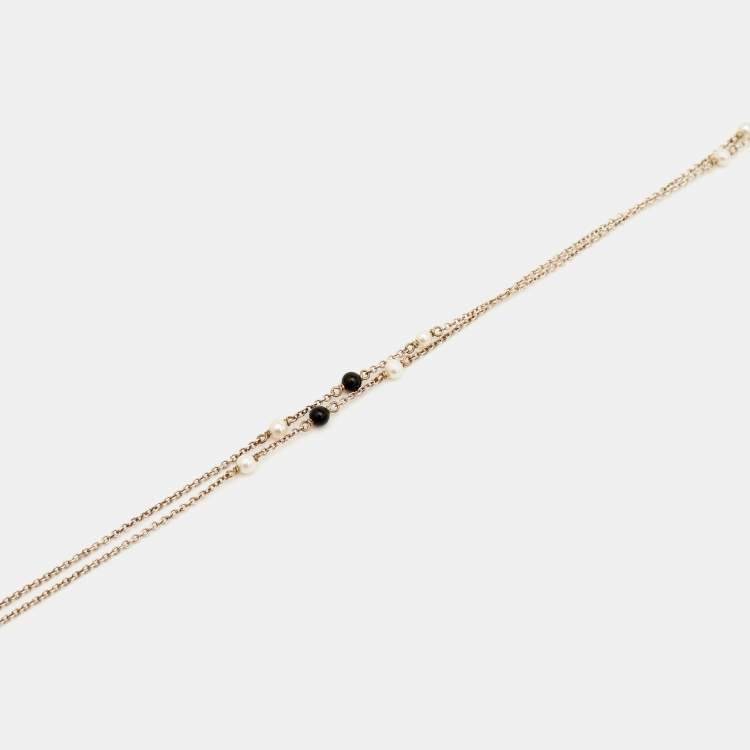 Pre Owned Tiffany & Co. Ziegfeld Collection Cultured Pearl Onyx Silver 925 Daisy Pendant Necklace