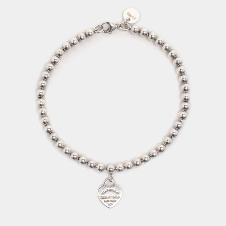 Pre Owned Tiffany & Co. Return to Tiffany Heart Tag Enamel Sterling Silver Beads Bracelet 