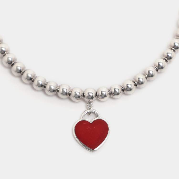 Pre Owned Tiffany & Co. Return to Tiffany Heart Tag Enamel Sterling Silver Beads Bracelet 