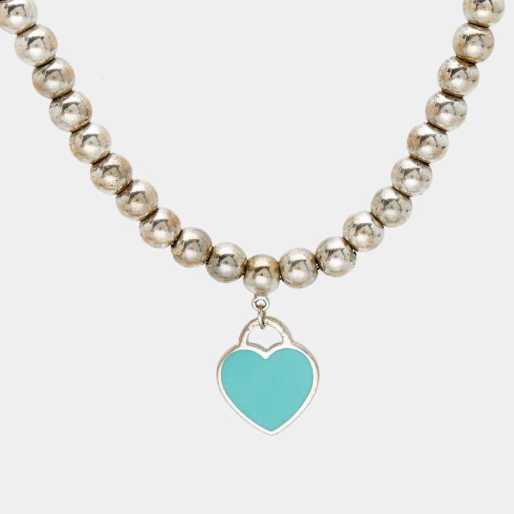 Pre Owned Tiffany & Co. Return to Tiffany Heart Tag Enamel Sterling Silver Bead Bracelet   