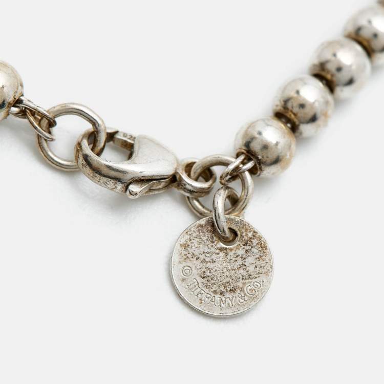 Pre Owned Tiffany & Co. Return to Tiffany Heart Tag Enamel Sterling Silver Bead Bracelet   