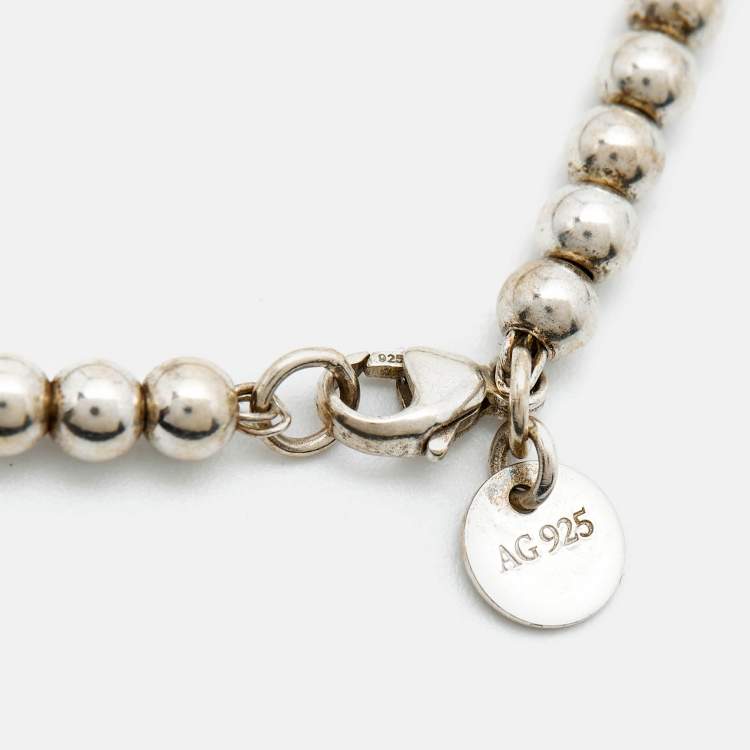 Pre Owned Tiffany & Co. Return to Tiffany Heart Tag Enamel Sterling Silver Bead Bracelet   