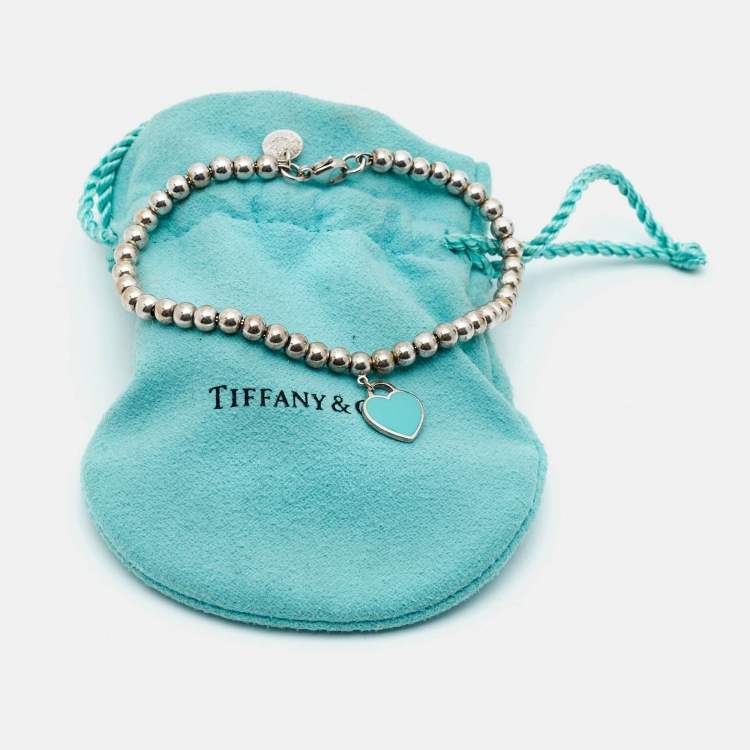 Pre Owned Tiffany & Co. Return to Tiffany Heart Tag Enamel Sterling Silver Bead Bracelet   