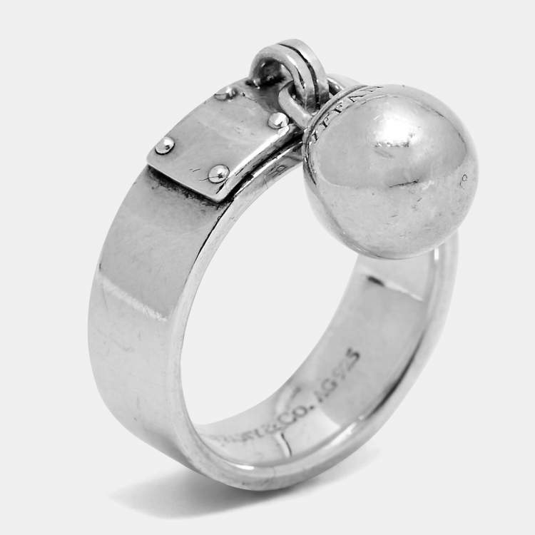 Pre Owned Tiffany & Co. HardWear Sterling Silver Ball Dangle Ring Size 56