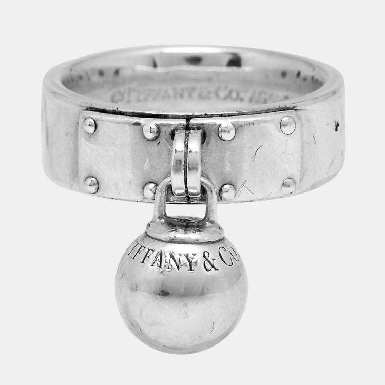 Pre Owned Tiffany & Co. HardWear Sterling Silver Ball Dangle Ring Size 56