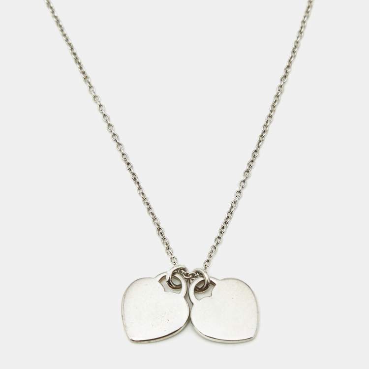 Pre Owned Tiffany & Co. Return to Tiffany Mini Double Heart Tag Enamel Sterling Silver Chain Necklace