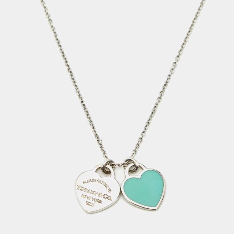 Pre Owned Tiffany & Co. Return to Tiffany Mini Double Heart Tag Enamel Sterling Silver Chain Necklace