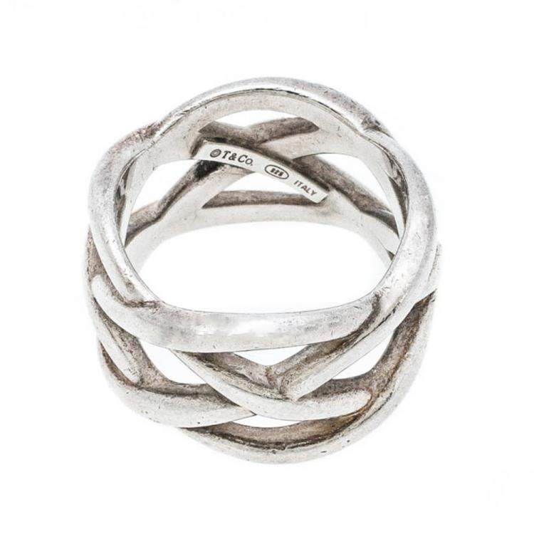 Pre Owned Tiffany & Co Celtic Knot Silver Band Ring Size 51
