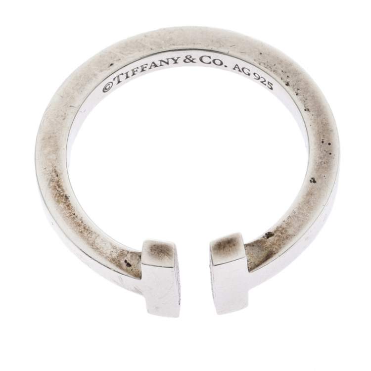 Pre Owned Tiffany T Square Silver Open Ring Size 56
