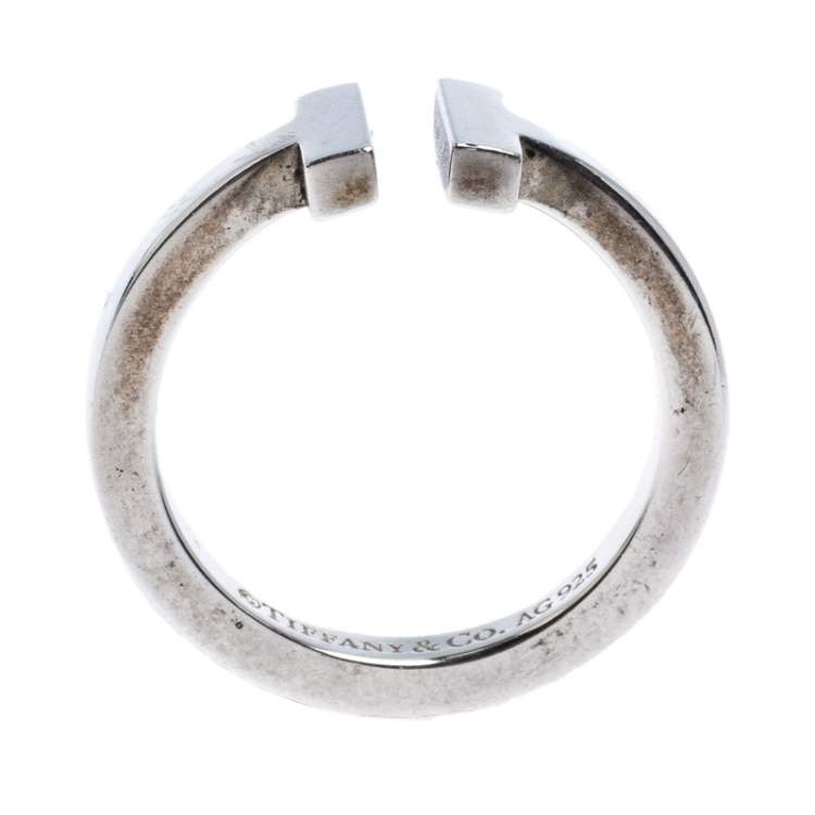 Pre Owned Tiffany T Square Silver Open Ring Size 56