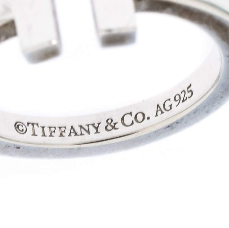 Pre Owned Tiffany T Square Silver Open Ring Size 56