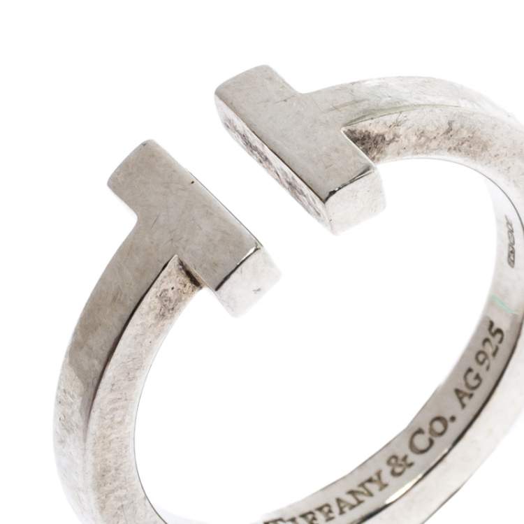 Pre Owned Tiffany & Co. Sterling Silver T Square Open Ring Size 56