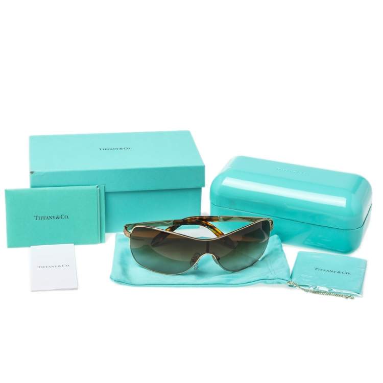 مملوكة مسبقًا Tiffany & Co. Gold & Havana/ Brown Gradient TF3035 Shield Sunglasses