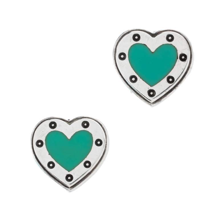 Pre Owned Tiffany & Co. Return to Tiffany Enamel Love Heart Silver Stud Earrings