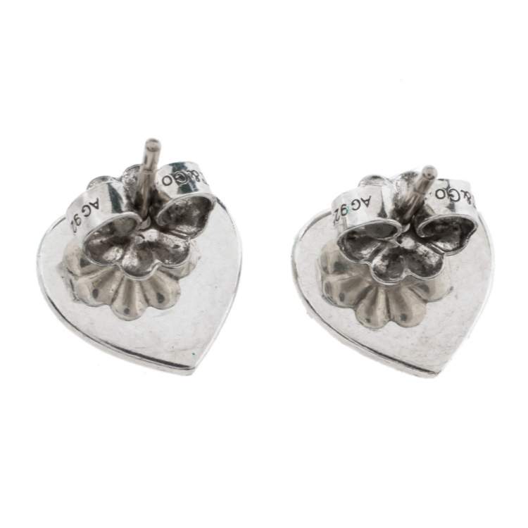 Pre Owned Tiffany & Co. Return to Tiffany Enamel Love Heart Silver Stud Earrings
