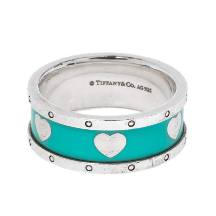 Tiffany & Co. Return to Tiffany Enamel Love Heart Silver Ring Size