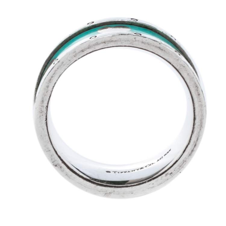 Pre Owned Tiffany & Co. Return to Tiffany Enamel Love Heart Silver Ring Size 56