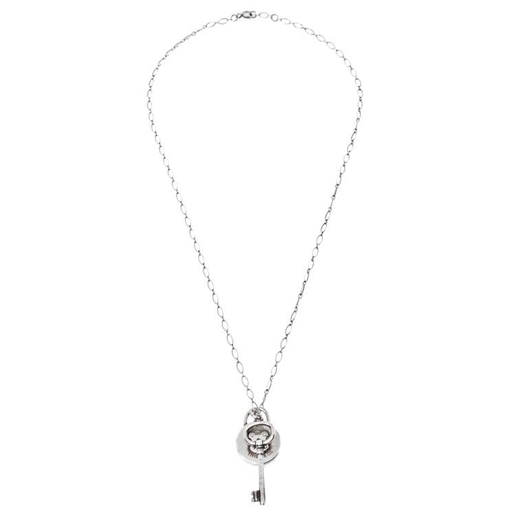 Pre Owned Tiffany & Co. Key & Lock Charm Silver Pendant Necklace