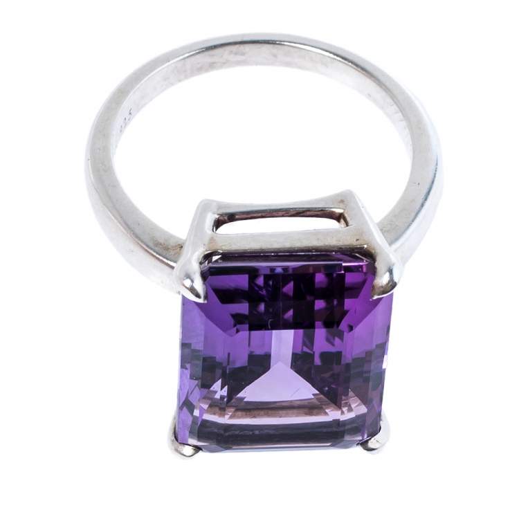 Pre Owned Tiffany & Co. Sparklers Amethyst Silver Cocktail Ring 56