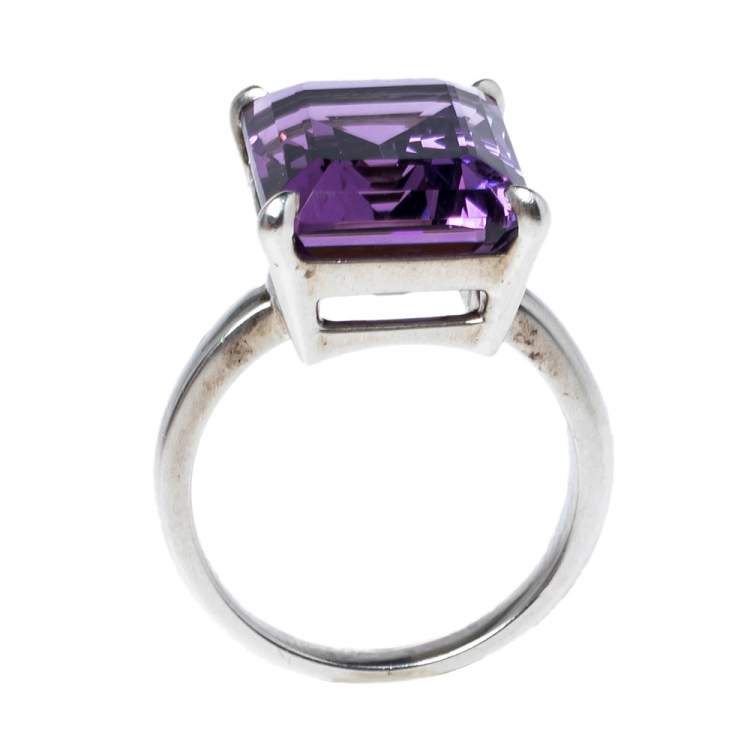 Pre Owned Tiffany & Co. Sparklers Amethyst Silver Cocktail Ring 56