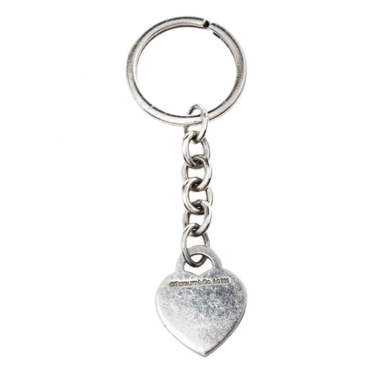 Pre Owned Tiffany & Co. Sterling Silver Heart Tag Key Ring