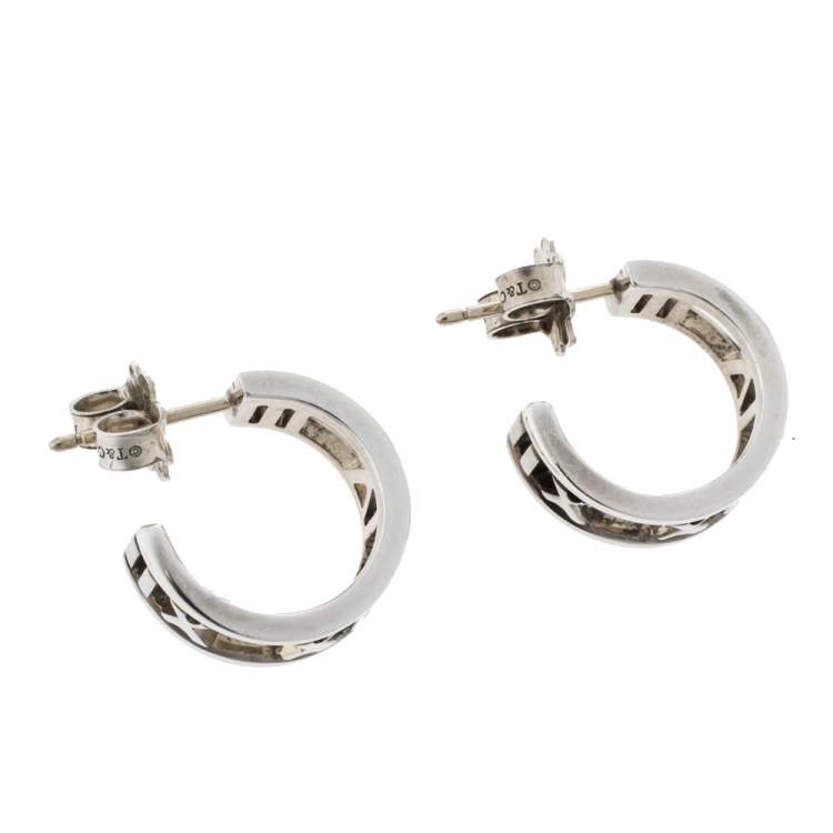Pre Owned Tiffany & Co. Atlas Roman Numeric Silver Hoop Earrings