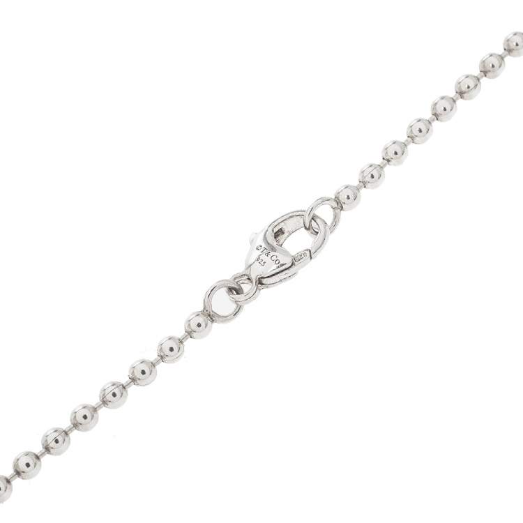 Pre Owned Tiffany & Co.Tiffany Keys Enamel Beaded Heart Key & Bag Charm Silver Pendant Necklace