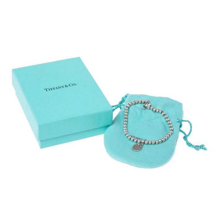 Pre Owned Tiffany & Co. Return to Tiffany Heart Tag Silver Beads Bracelet 