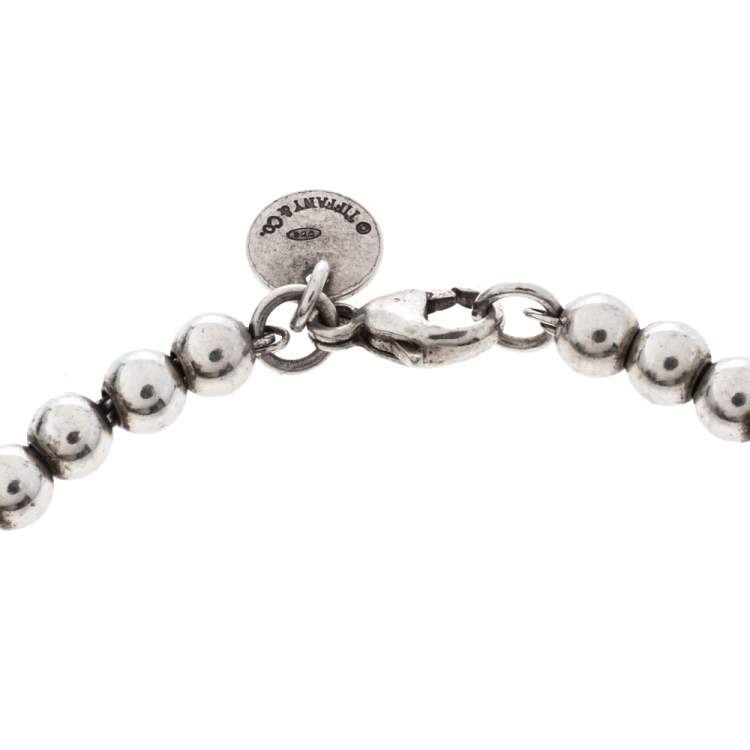 Pre Owned Tiffany & Co. Return to Tiffany Heart Tag Silver Beads Bracelet 