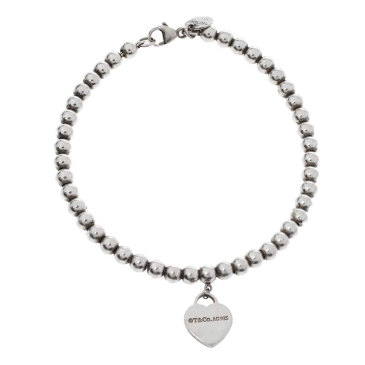 Pre Owned Tiffany & Co. Return to Tiffany Heart Tag Silver Beads Bracelet 