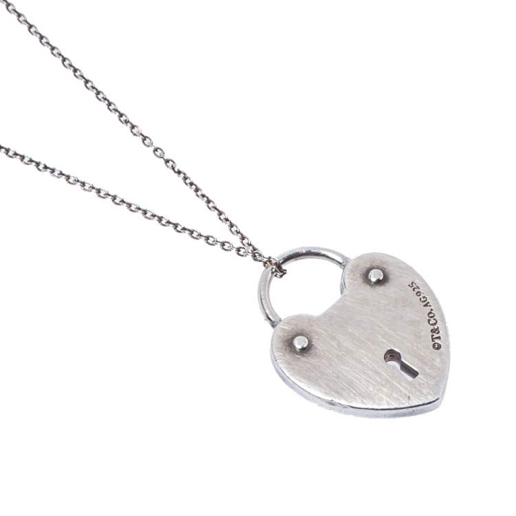 Pre Owned Tiffany & Co. Heart Lock Charm Silver Pendant Necklace