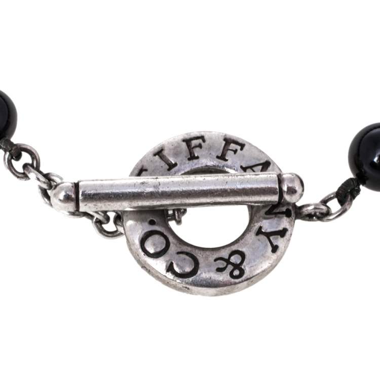 Pre Owned Tiffany & Co. Sterling Silver Onyx Bead Bracelet