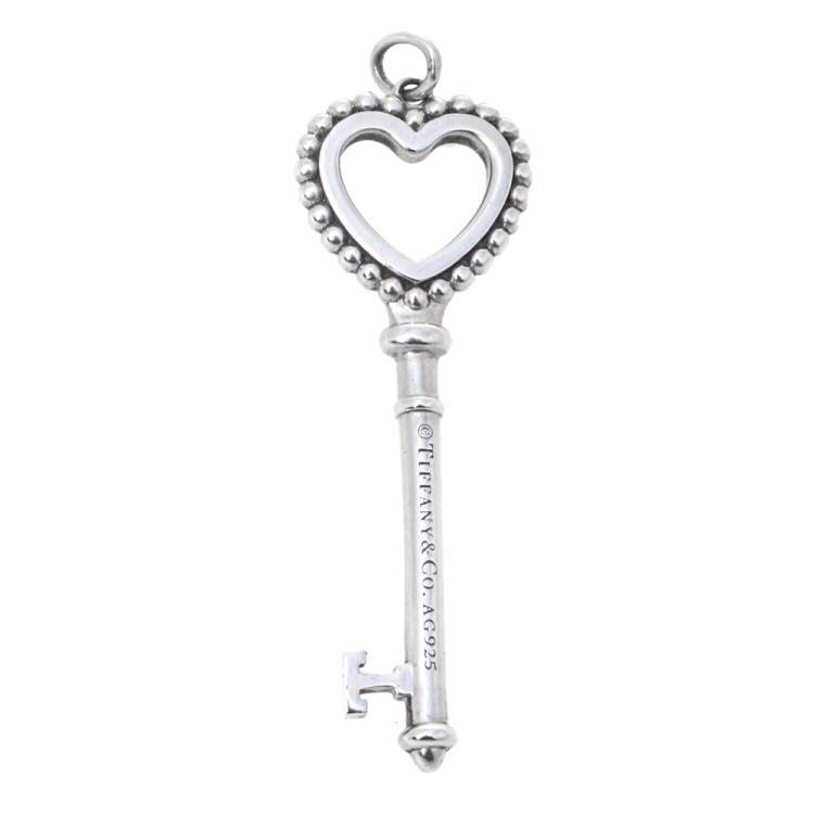 Pre Owned Tiffany & Co. Enamel Beaded Heart Key Silver Pendant 