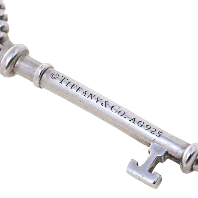 Pre Owned Tiffany & Co. Enamel Beaded Heart Key Silver Pendant 