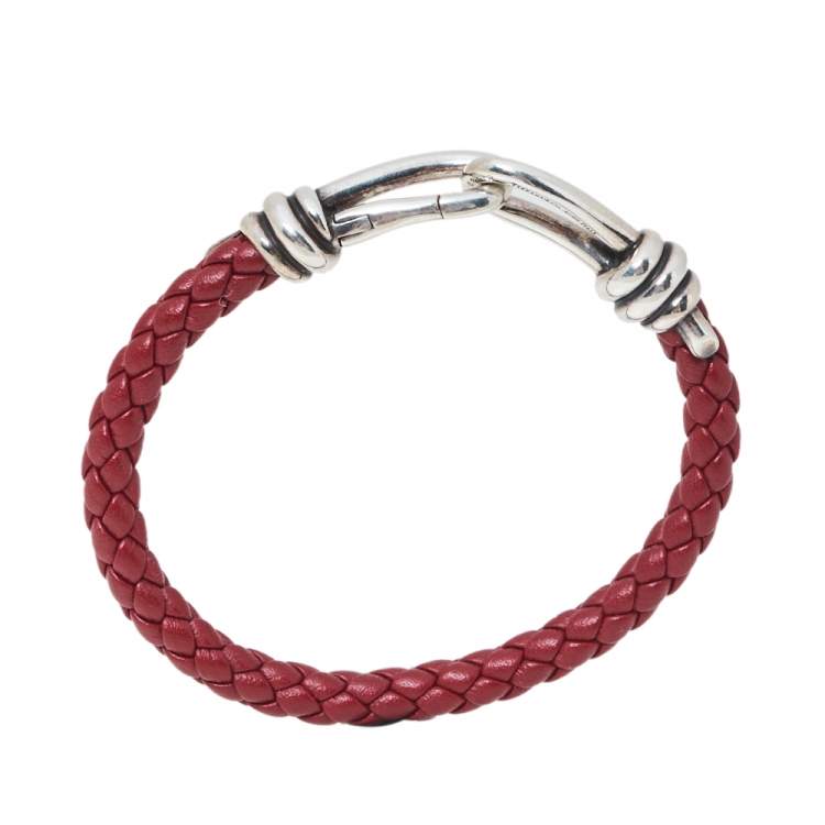 Pre Owned Tiffany & Co. Paloma Picasso Silver Knot Single Braid Leather Wrap Bracelet