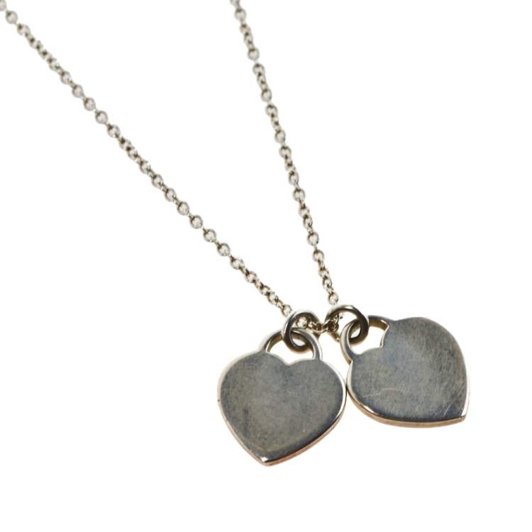 Pre Owned Tiffany & Co. Return to Tiffany Mini Double Heart Tag Pendant Chain Necklace