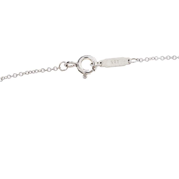 Pre Owned Tiffany & Co. Blue Enamel Heart Key Silver Pendant Necklace 