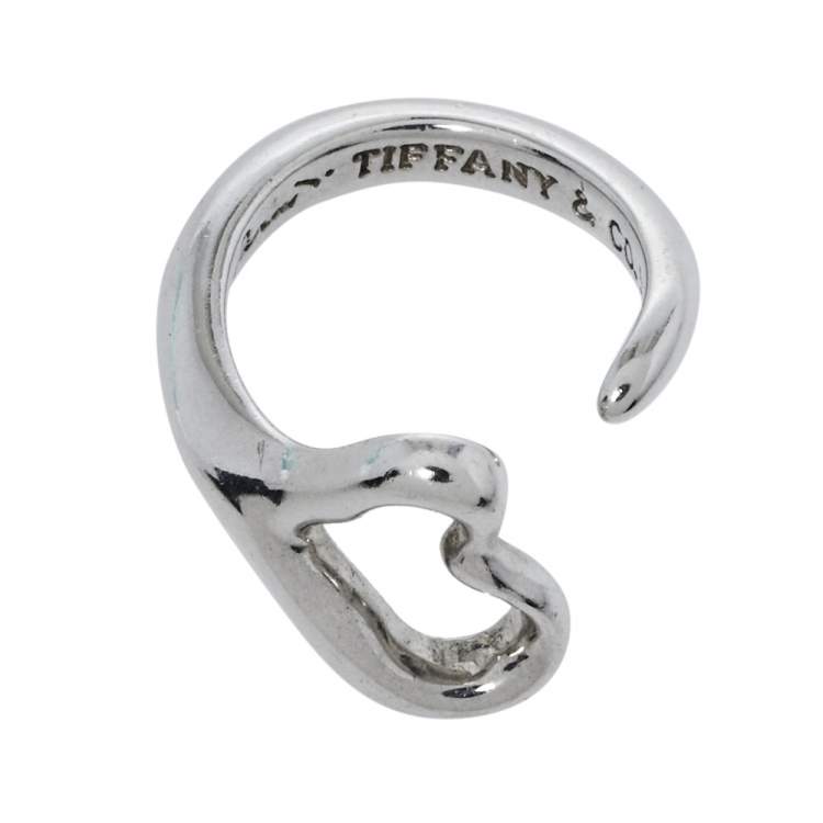 Pre Owned Tiffany & Co. Sterling Silver Elsa Peretti Open Heart Ring Size EU 48