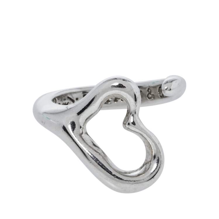 Pre Owned Tiffany & Co. Sterling Silver Elsa Peretti Open Heart Ring Size EU 48