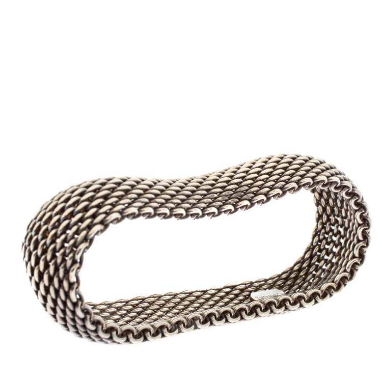 Pre Owned Tiffany & Co. Somerset Silver Mesh Bangle Bracelet