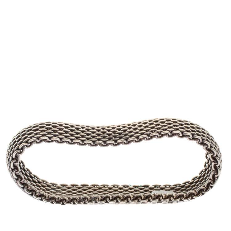 Pre Owned Tiffany & Co. Somerset Silver Mesh Bangle Bracelet
