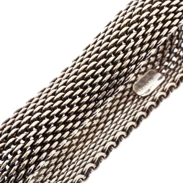 Pre Owned Tiffany & Co. Somerset Silver Mesh Bangle Bracelet