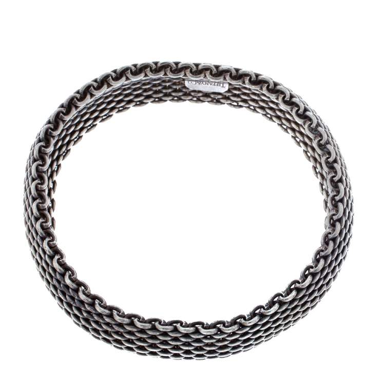 Pre Owned Tiffany & Co. Somerset Silver Mesh Bangle Bracelet