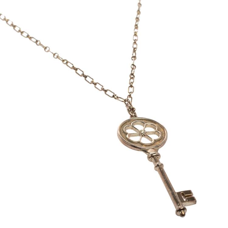 Pre Owned Tiffany & Co. Sterling Silver/Diamond Blossom Large Key Pendant Necklace