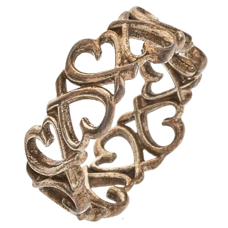 Pre Owned Tiffany & Co. Paloma Picasso Sterling Silver Loving Heart Band Ring Size EU 55
